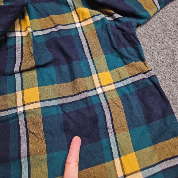 Eddie Bauer Plaid Flannel Hoodie Shirt M Womens Blue Green Yellow Cotton Casual - Picture 11 of 16